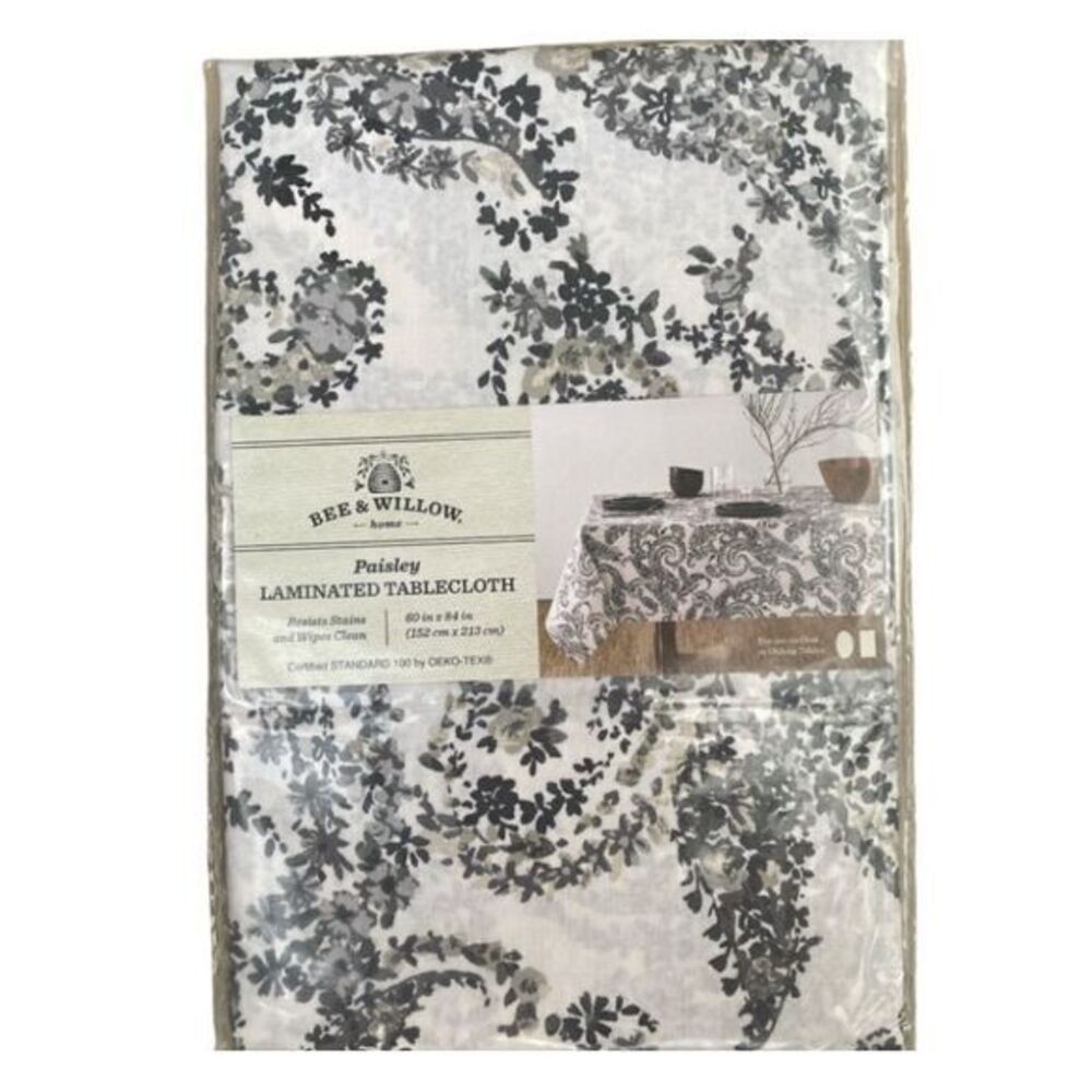 Bee & Willow Gray Paisley Laminate Tablecloth 60x84‎ Resists Stains Wipe Clean